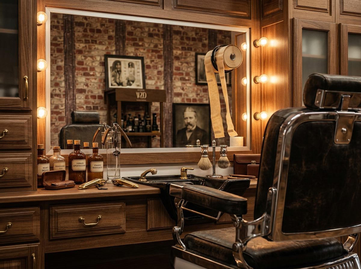 Sillón de barbero clásico de cuero y cromo en Arte & Corte